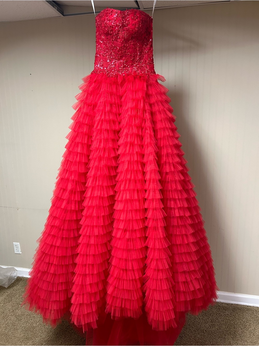 Sherri Hill Red Strapless Ball Gown